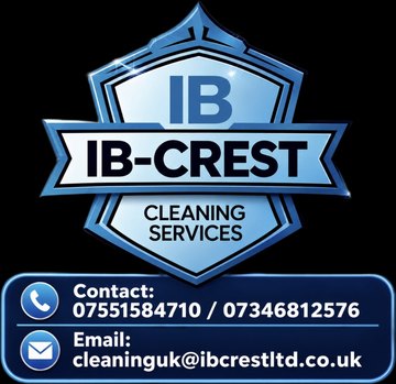 IB-CREST Cleaning Services — contact 07551 584710 or 07346 812576, email cleaninguk@ibcrestltd.co.uk